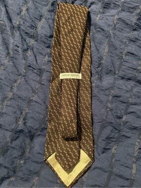Giorgio Armani Brown Silk Tie with Gold Dot Motif